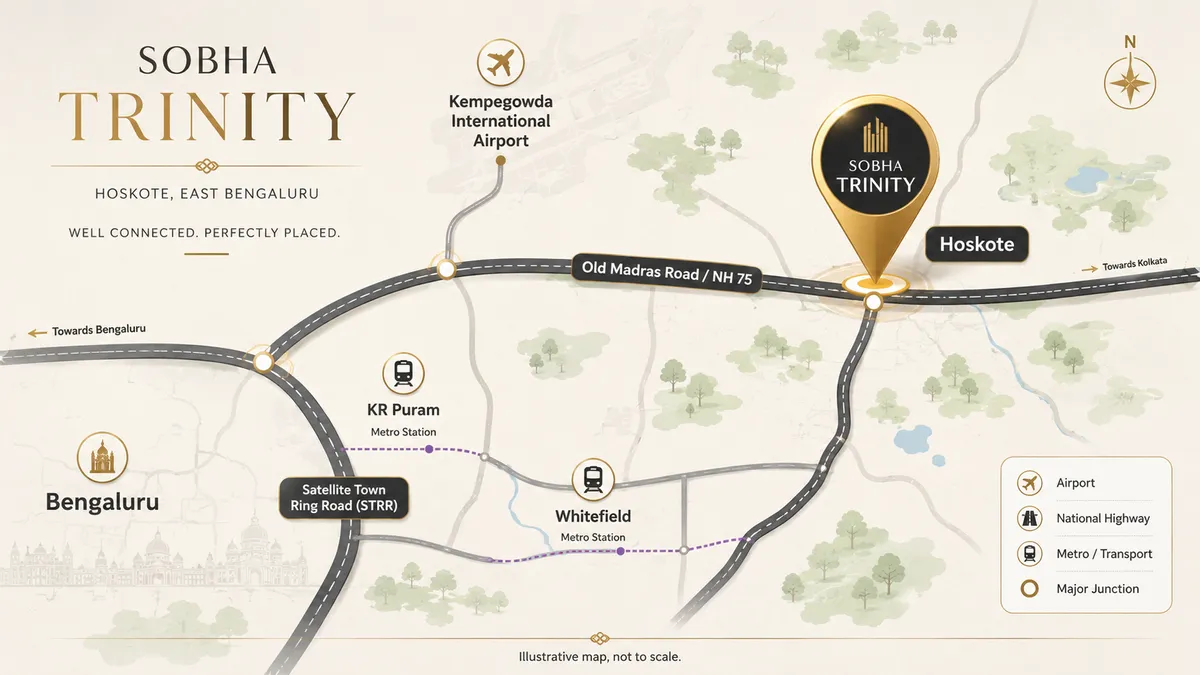 Sobha Trinity Hoskote location map along Old Madras Road Hoskote